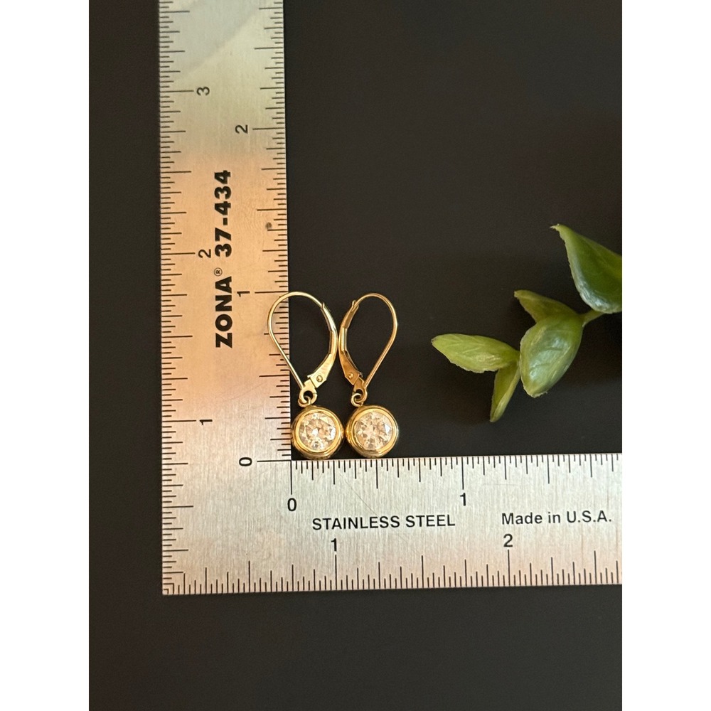 14k Yellow Gold Bezel Set Cubic Zirconia Leverback Drop Earrings 1.6g CZ - Picture 2 of 10